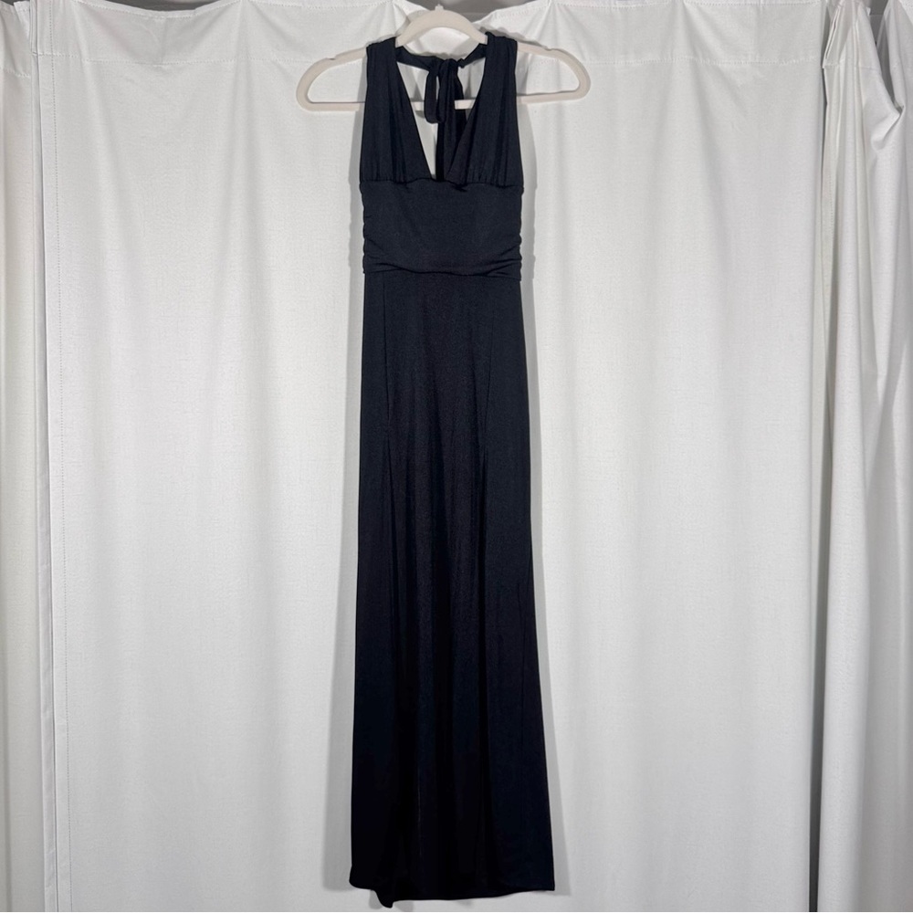 URS Black Halter Neck Midi Dress w/ Side Slit